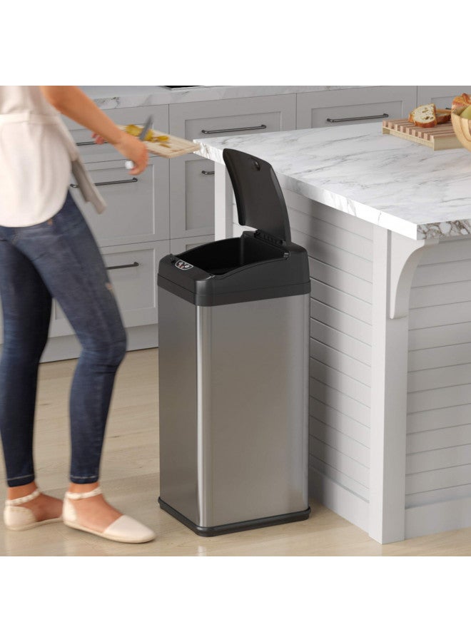 iTouchless نظام التحكم في الروائح الأوتوماتيكي من iTouchless بسعة 13 جالون، سلة مهملات مطبخ بدون لمس بغطاء كبير، سلة مهملات مصنوعة من الفولاذ المقاوم للصدأ، الطراز: It13MXP - Image 4