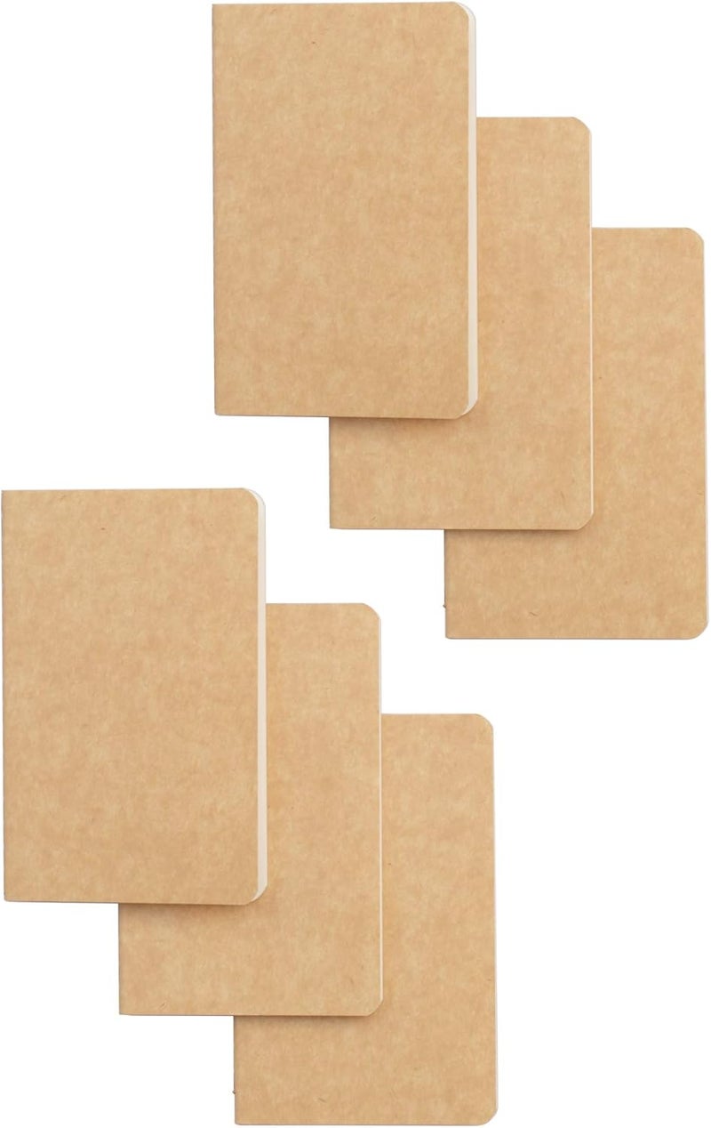 TWONE Pocket Notebook, 6 Pack Softcover Mini Notebooks 3.5" x 5.5" Kraft Brown Notebook Small Memo Notepad for Men Women Kids Traveler Author, 30 Sheets,60 Lined Pages - Image 1