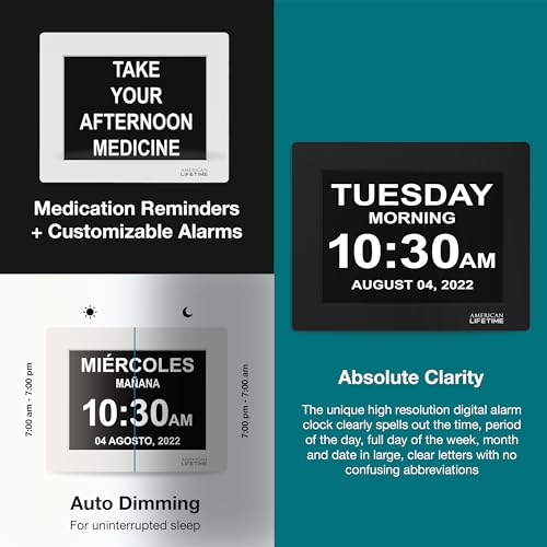 American Lifetime New 2025 Dementia Clock Large Digital Clock for Seniors, Alzheimer Clock Large Display with Custom Alarms, Clock with Day & Date for Elderly, Big Number Digital Calendar Black - Image 5