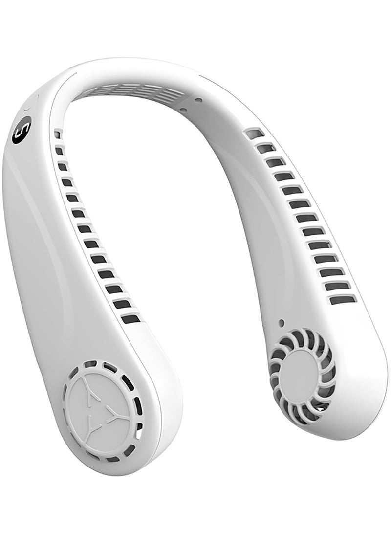 Denx Portable  Hanging Neck Fans with Screen Display and 5 Speeds Levels, USB Rechargeable, 360° Cooling Wearable Personal Fan for Work Travel Sport Outdoor (White) - Image 1
