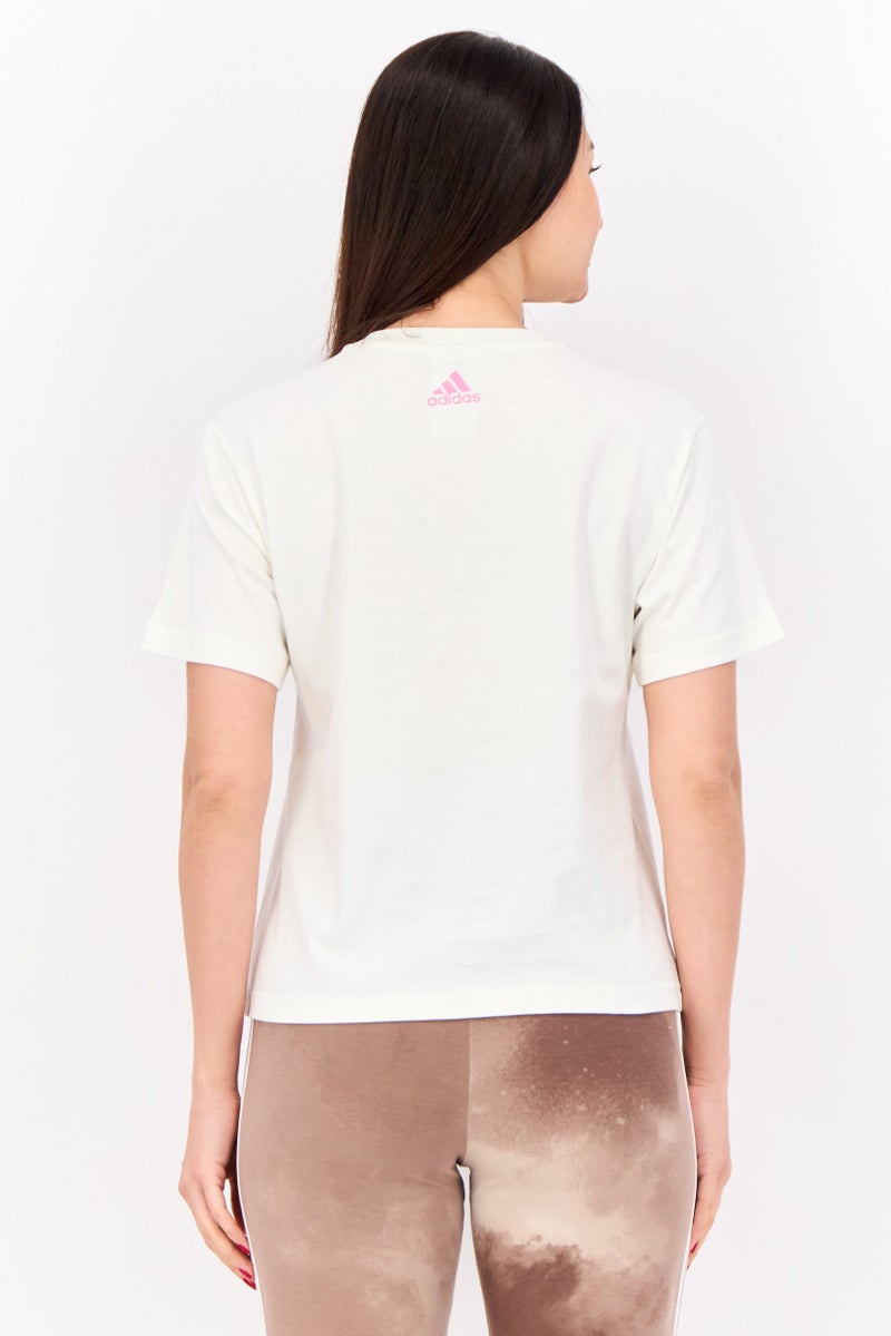 Adidas Women Sportswear Fit Short Sleeve Training Top, Cream  - Image 3