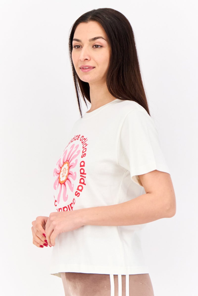 Adidas Women Sportswear Fit Short Sleeve Training Top, Cream  - Image 2