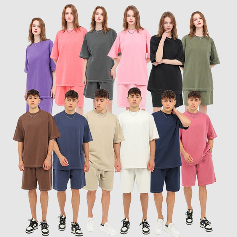 260G Fried Salt Old Washed T-Shirt Cotton Dazzle Dyed White Shoulder Short Sleeve Loose Solid Color Oversize - Image 3