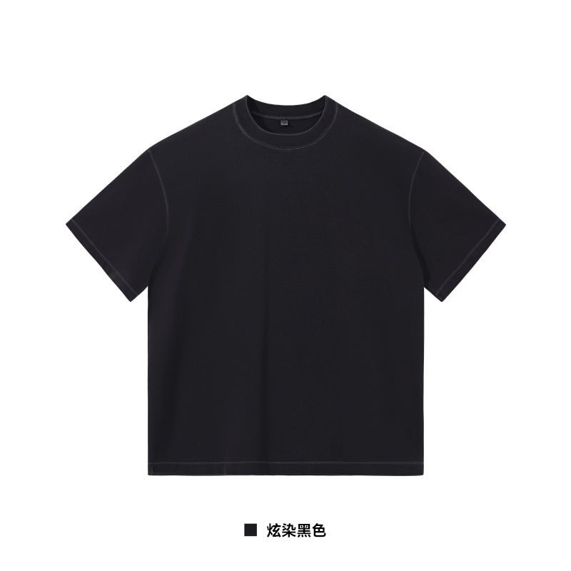 260G Fried Salt Old Washed T-Shirt Cotton Dazzle Dyed White Shoulder Short Sleeve Loose Solid Color Oversize - Image 1