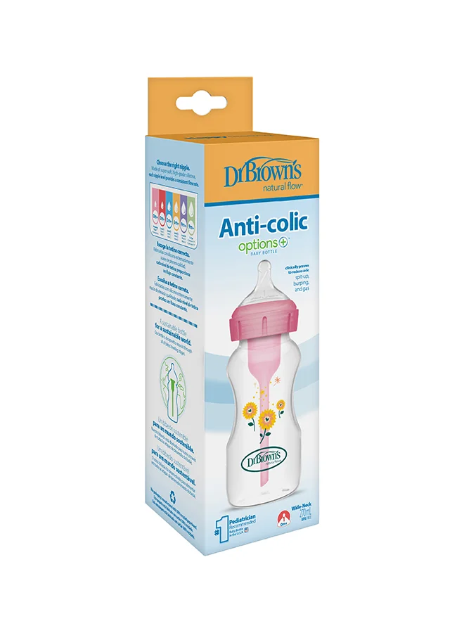 دكتور براونز 9 oz/270 mL PP W-N Anti-Colic Options+ Baby Bottle, Pink Floral Starburst, 1-Pack