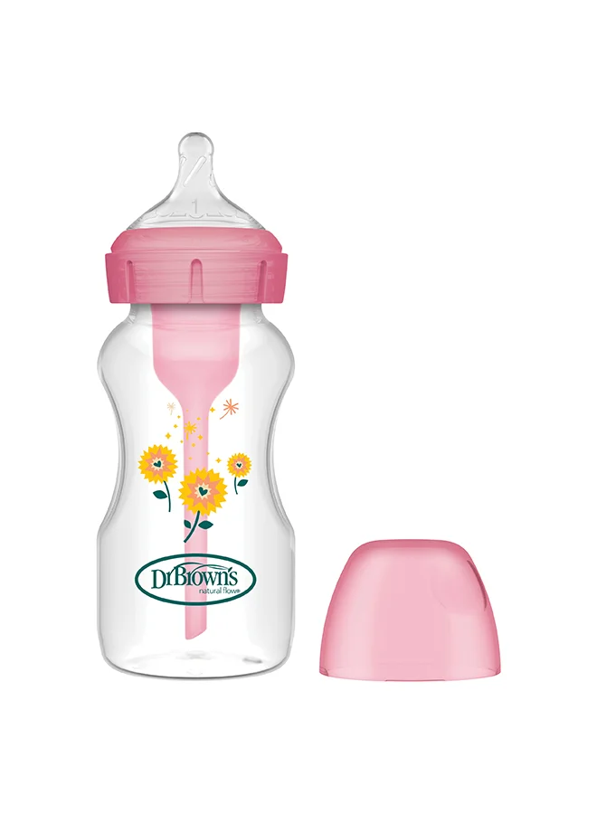 دكتور براونز 9 oz/270 mL PP W-N Anti-Colic Options+ Baby Bottle, Pink Floral Starburst, 1-Pack