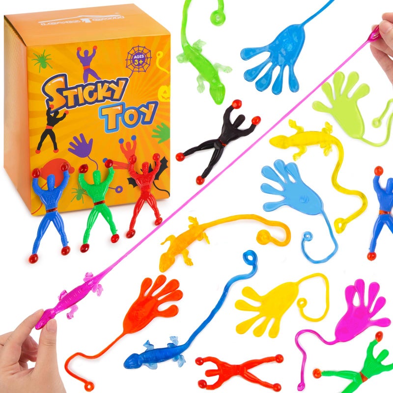 LovesTown 48PCS Sticky Hands Party Favor for Kids, Fidget Toys Bulk with Wall Climbers Stretchy Lizards, Valentines Day Gifts for Kids Goodie Bag Stuffers Fillers, Treasure Box Toys Classroom Prizes - Image 1