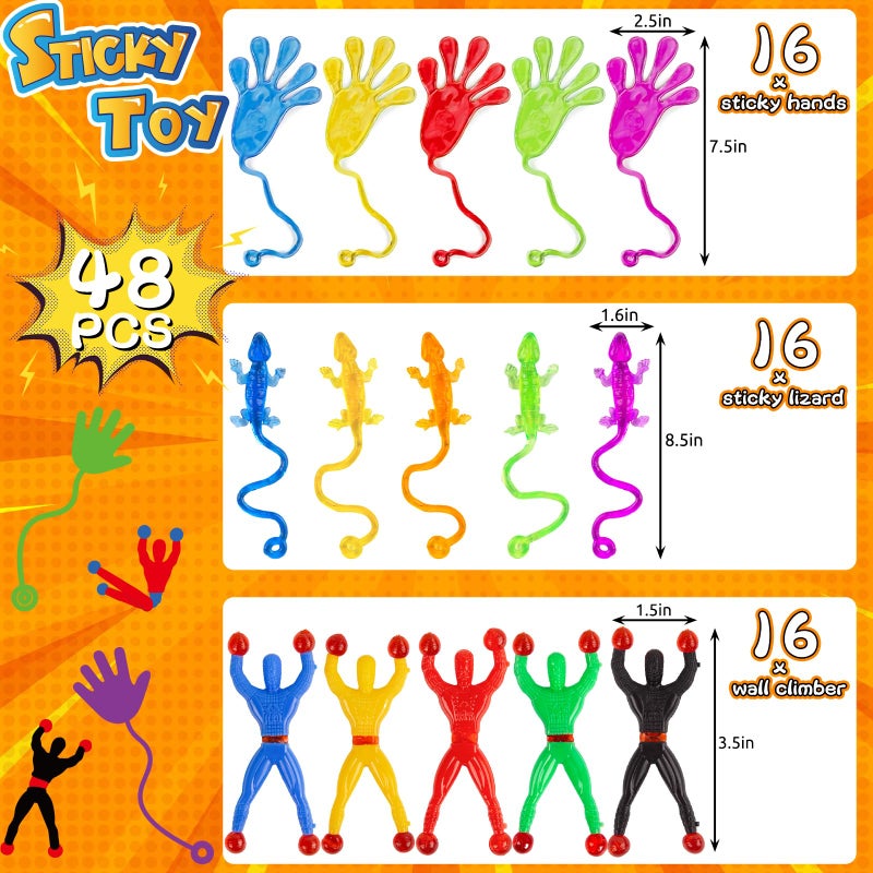 LovesTown 48PCS Sticky Hands Party Favor for Kids, Fidget Toys Bulk with Wall Climbers Stretchy Lizards, Valentines Day Gifts for Kids Goodie Bag Stuffers Fillers, Treasure Box Toys Classroom Prizes - Image 2