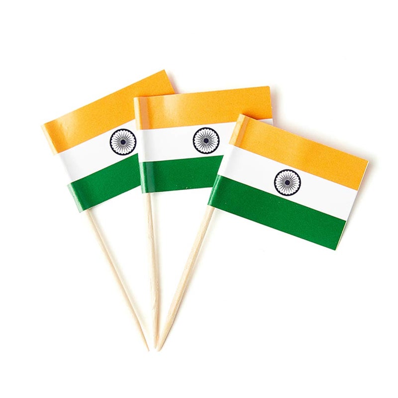 mflagperft India Flag Indian Small Toothpick Mini Stick Flags Decorations (100 pcs) - Image 1