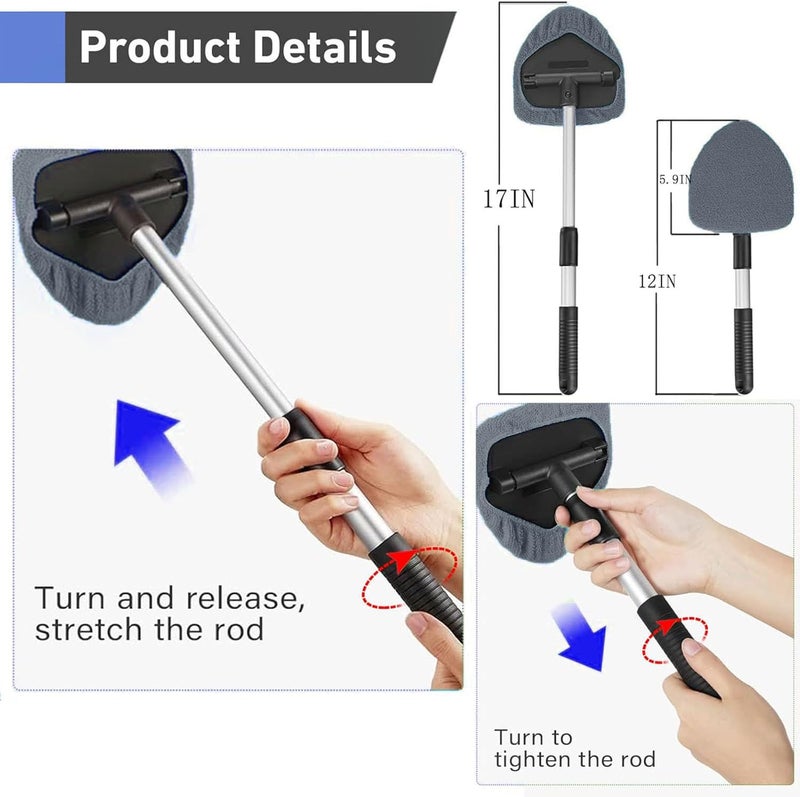 desin Windshield Cleaning Tool, Car Window Cleaner Windshield Cleaner with 4 Reusable and Washable Microfiber Pads and Extendable Handle Auto Inside Glass Wiper (Gray) - Image 2