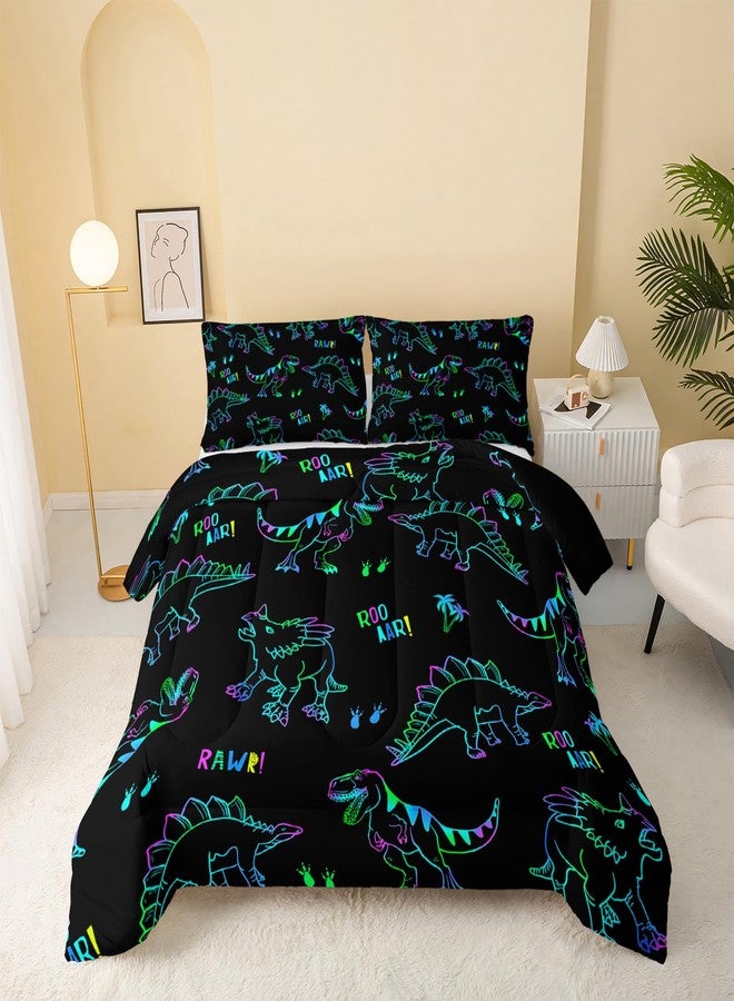QOOMO Jurassic Dinosaur Kids Bedding Set, Black Cartoon Animals Comforter Twin Size, Suitability Girs and Boys Black Decorate a Room 1 Comforter Set 2 Pillowcases - Image 4