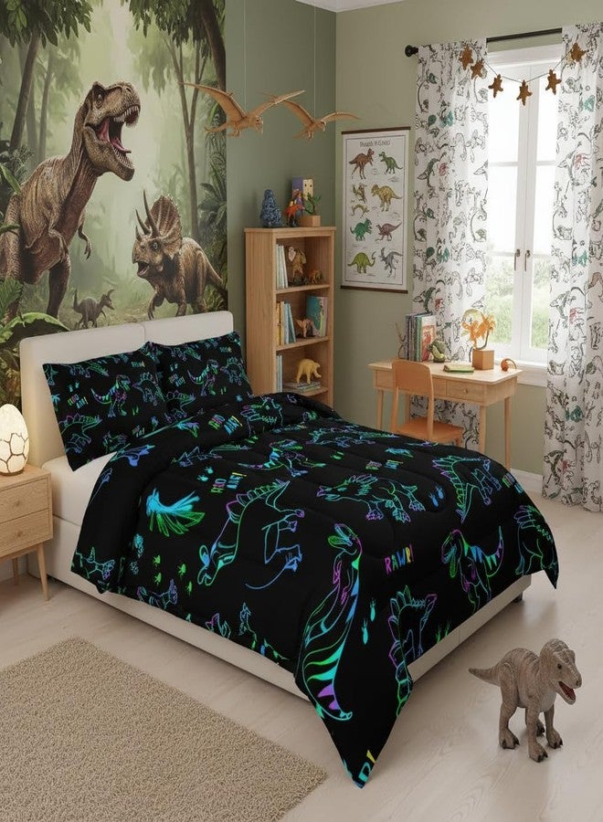 QOOMO Jurassic Dinosaur Kids Bedding Set, Black Cartoon Animals Comforter Twin Size, Suitability Girs and Boys Black Decorate a Room 1 Comforter Set 2 Pillowcases - Image 2