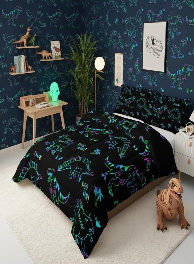 QOOMO Jurassic Dinosaur Kids Bedding Set, Black Cartoon Animals Comforter Twin Size, Suitability Girs and Boys Black Decorate a Room 1 Comforter Set 2 Pillowcases - Image 3