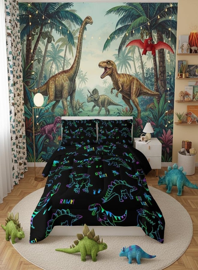 QOOMO Jurassic Dinosaur Kids Bedding Set, Black Cartoon Animals Comforter Twin Size, Suitability Girs and Boys Black Decorate a Room 1 Comforter Set 2 Pillowcases - Image 1