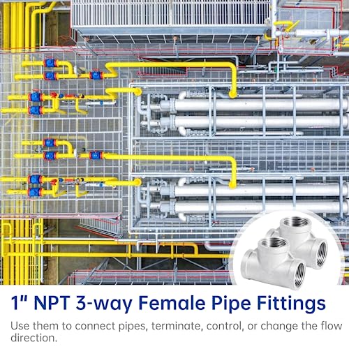 yeesport Stainless Steel Tee Pipe Fittings2 PCS, Tee 1" x 1" x 1" Female Pipe Fittings 3-way Tube Fittings Female Thread T-shaped Connector, Applied to Gas, Fuel, Plumbing, Refrigeration, Vacuum Applications - Image 2