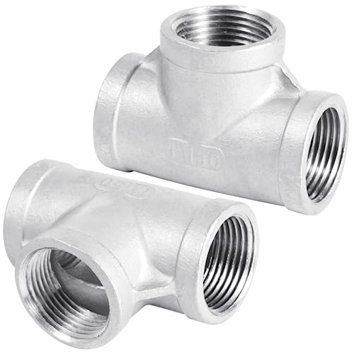 yeesport Stainless Steel Tee Pipe Fittings2 PCS, Tee 1" x 1" x 1" Female Pipe Fittings 3-way Tube Fittings Female Thread T-shaped Connector, Applied to Gas, Fuel, Plumbing, Refrigeration, Vacuum Applications - Image 1