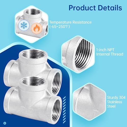 yeesport Stainless Steel Tee Pipe Fittings2 PCS, Tee 1" x 1" x 1" Female Pipe Fittings 3-way Tube Fittings Female Thread T-shaped Connector, Applied to Gas, Fuel, Plumbing, Refrigeration, Vacuum Applications - Image 3