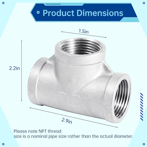 yeesport Stainless Steel Tee Pipe Fittings2 PCS, Tee 1" x 1" x 1" Female Pipe Fittings 3-way Tube Fittings Female Thread T-shaped Connector, Applied to Gas, Fuel, Plumbing, Refrigeration, Vacuum Applications - Image 5
