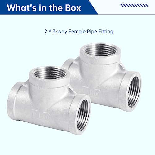 yeesport Stainless Steel Tee Pipe Fittings2 PCS, Tee 1" x 1" x 1" Female Pipe Fittings 3-way Tube Fittings Female Thread T-shaped Connector, Applied to Gas, Fuel, Plumbing, Refrigeration, Vacuum Applications - Image 4