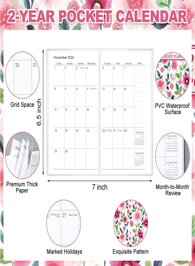 ReliThick 2026 Pocket Calendar for Purse Small Monthly Planner for Women Handy Weekly Pocket Planner Journal Notebook Christmas New Year Gift Sister Friends Women(2026-2027,Watercolor Floral) - Image 2
