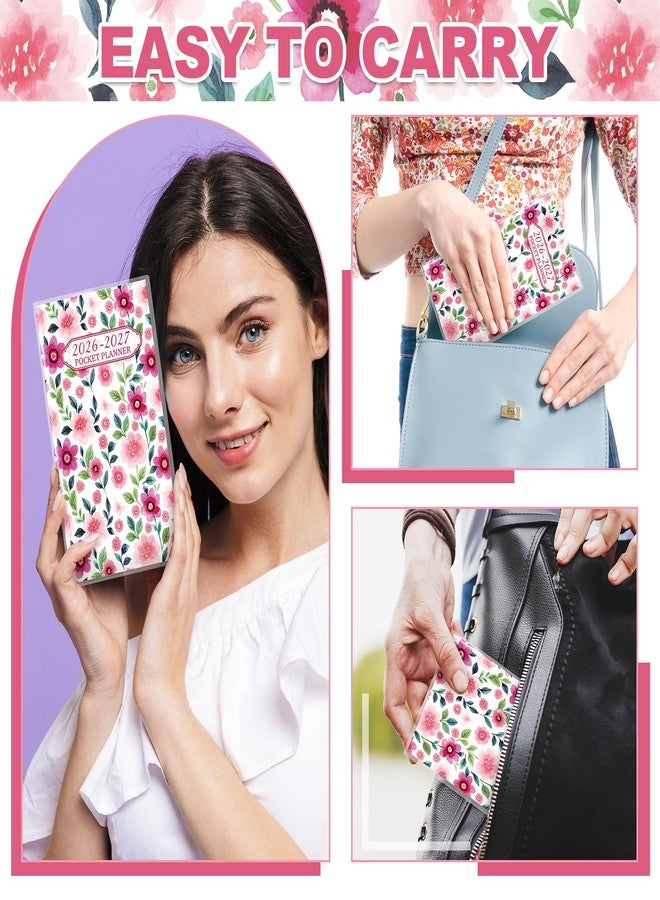 ReliThick 2026 Pocket Calendar for Purse Small Monthly Planner for Women Handy Weekly Pocket Planner Journal Notebook Christmas New Year Gift Sister Friends Women(2026-2027,Watercolor Floral) - Image 3