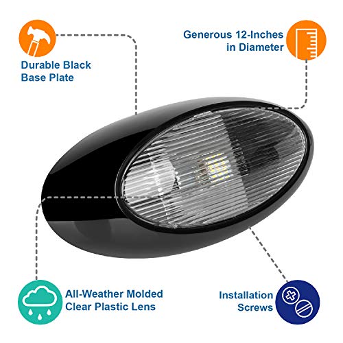 Lumitronics RV 12 Inch LED Oval Outdoor Exterior Scare/Porch Light - Clear Lens (Black) - Image 2