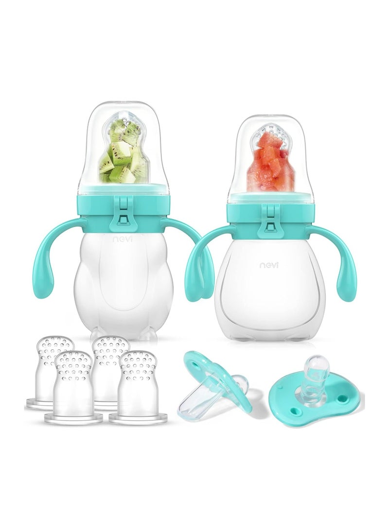 نسفي وحدة تغذية طعام فواكه للأطفال (5 عبوات)، لهاية تغذية الفواكه الطازجة، ألعاب تسنين من السيليكون لتحفيز الشهية، خالية من مادة BPA، تتضمن 6 قطع بديلة (الدب والأرنب) - Image 1