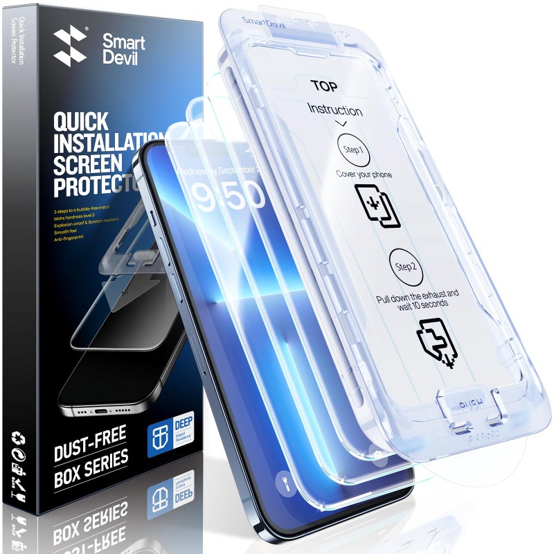 SMARTDEVIL 3 Pack for iPhone 17e/16e/14/13 Pro/13 Screen Protector, 9H Hardness Military Grade Shatterproof, HD Clear Tempered Glass, Auto Dust-Elimination, Bubble Free, Easy Install, Case Friendly - Image 1