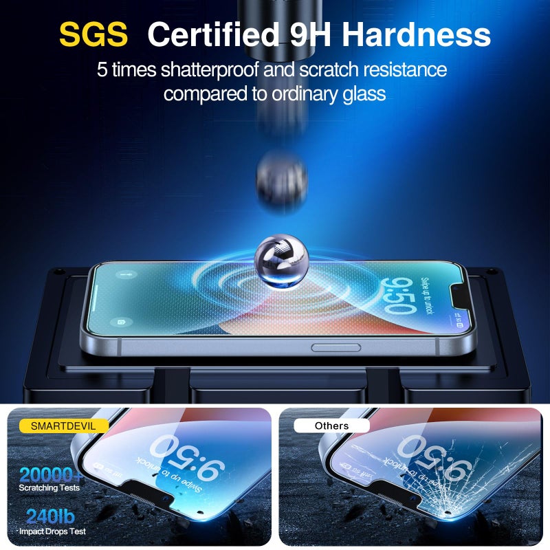 SMARTDEVIL 3 Pack for iPhone 17e/16e/14/13 Pro/13 Screen Protector, 9H Hardness Military Grade Shatterproof, HD Clear Tempered Glass, Auto Dust-Elimination, Bubble Free, Easy Install, Case Friendly - Image 3