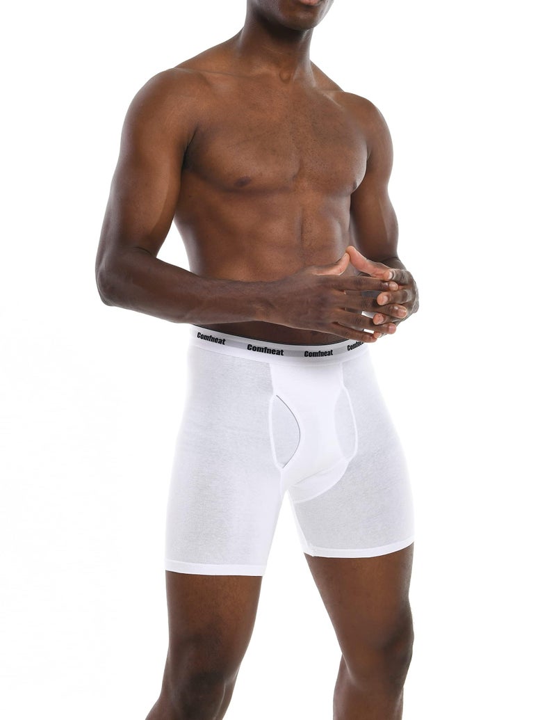 Comfneat Men's 6-Pack Boxer Briefs Soft Breatheable Underwear S-XXL Open Fly (All White Pack-6, L) - Image 2