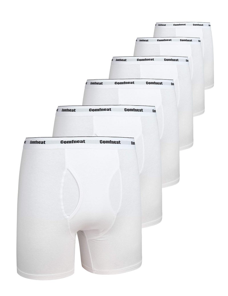 Comfneat Men's 6-Pack Boxer Briefs Soft Breatheable Underwear S-XXL Open Fly (All White Pack-6, L) - Image 1