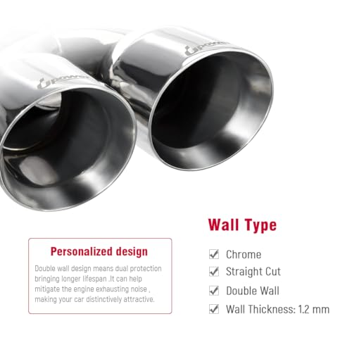 Upower Pack of 2 Dual Exhaust Tip Tailpipe 2.5 Inch Inlet 3.5" outlet 9.5" Length Polished Stainless Exhaust Tip for Car Truck (Double Wall Weld-On Angle Cut Design) - Image 4