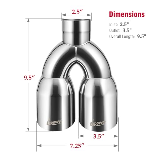 Upower Pack of 2 Dual Exhaust Tip Tailpipe 2.5 Inch Inlet 3.5" outlet 9.5" Length Polished Stainless Exhaust Tip for Car Truck (Double Wall Weld-On Angle Cut Design) - Image 3