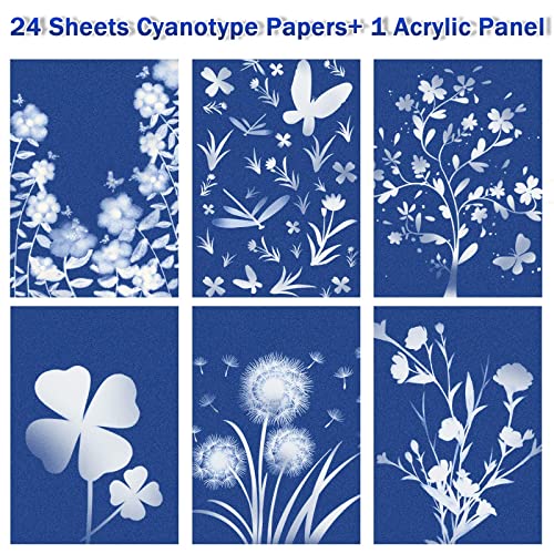 LIGHOON Sun Print Paper Kit Cyanotype Paper, 24 Sheets Cyanotype Papers with 1 Sheet Acrylic Panel, High Sensitive Nature Sun/Solar Activated Sun Printing Art Paper for Arts Crafts DIY Project - Image 3