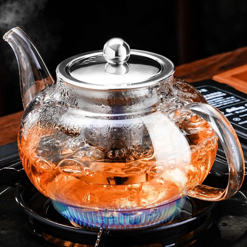 PARACITY Glass Teapot Stovetop 20 OZ/600ml, Tea pot with Removable 18/8 Stainless Steel Infuser, Borosilicate Clear Tea Kettle, Teapot Blooming and Loose Leaf Tea Maker Tea Brewer for Camping, Travel - Image 1