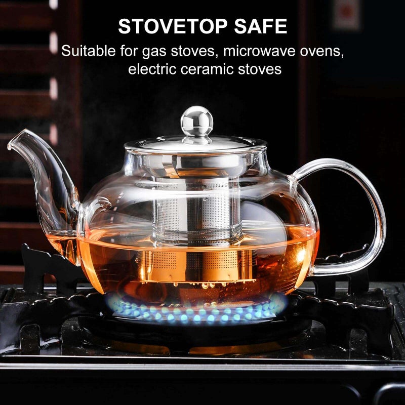 PARACITY Glass Teapot Stovetop 20 OZ/600ml, Tea pot with Removable 18/8 Stainless Steel Infuser, Borosilicate Clear Tea Kettle, Teapot Blooming and Loose Leaf Tea Maker Tea Brewer for Camping, Travel - Image 4
