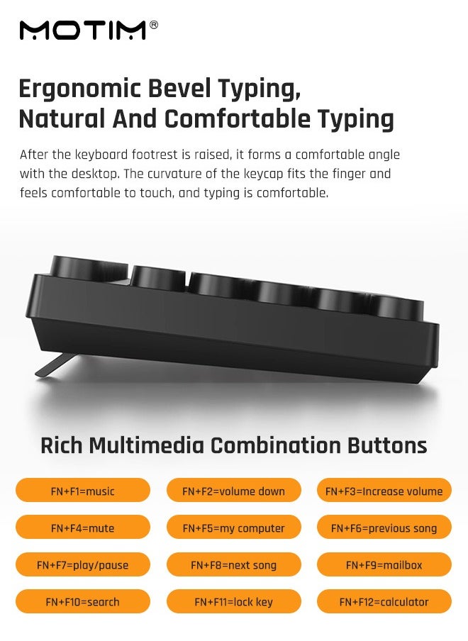 Mechanical Gaming Keyboard, Punk Rainbow Backlit Keyboard, 87 Key Round Keycaps USB Wired Retro Typewriter Style Keyboard for PC/Mac Computer Gamer, Typist