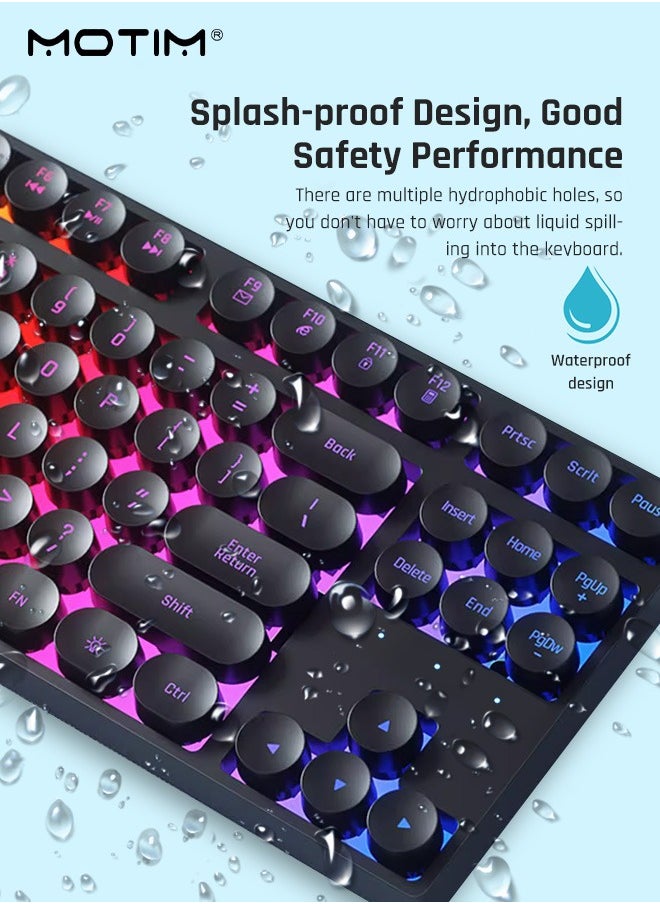 Mechanical Gaming Keyboard, Punk Rainbow Backlit Keyboard, 87 Key Round Keycaps USB Wired Retro Typewriter Style Keyboard for PC/Mac Computer Gamer, Typist