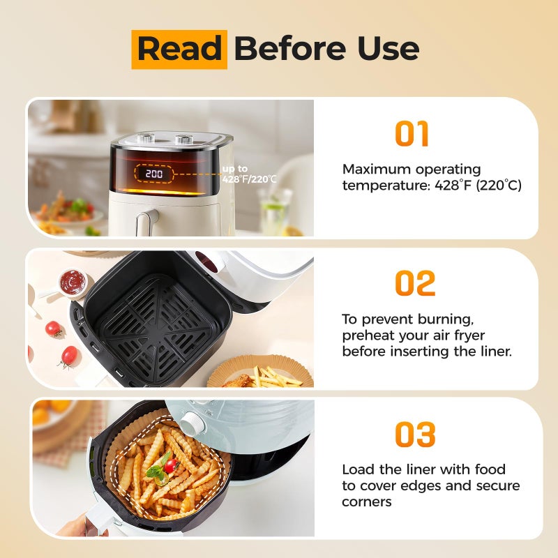 Vailnd Air Fryer Liners Disposable, 150 Pcs 8" Unbleached Parchment Paper Sheets Square, Heavy-duty Baking Paper Liner for Air Fryers Cooking Oven Steamer, Non-Stick, Grease-Resistant - Image 5