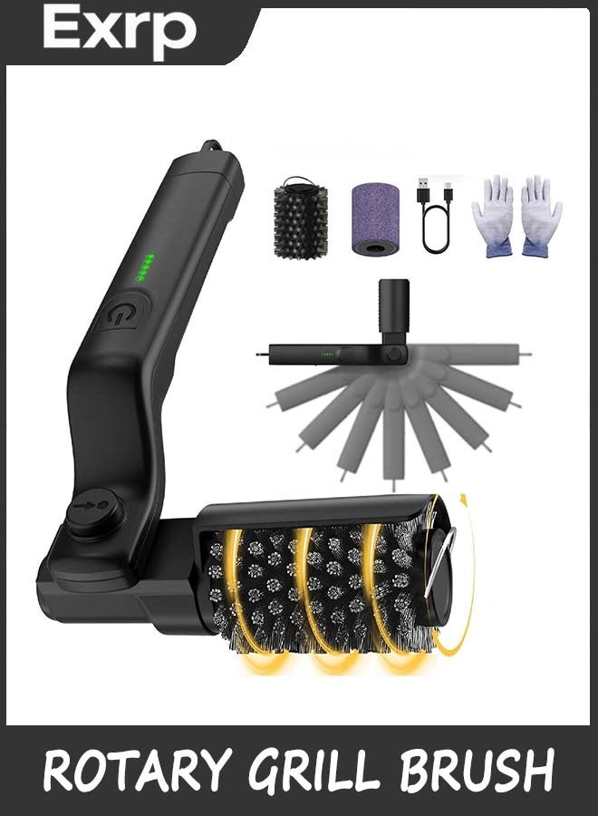 Exrp Electric Rotary Grill Brush for Outdoor Grill, 3-Speed Power Control, 304 Stainless Steel BBQ Grill Brush with No Bristle Shedding, 90 Mins Extended Runtime Grill Cleaning Brush (Black) - Image 1