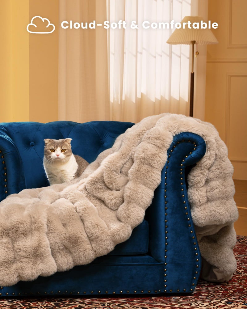 blunique Ultra Soft Cozy Faux Fur Throw Blanket, Fuzzy Plush Thick Bubble Blanket, Oversize Luxury Fluffy Blanket for Couch, Sofa, Bedroom, and Living Room, 50x60 Inches, Light Brown - Image 3