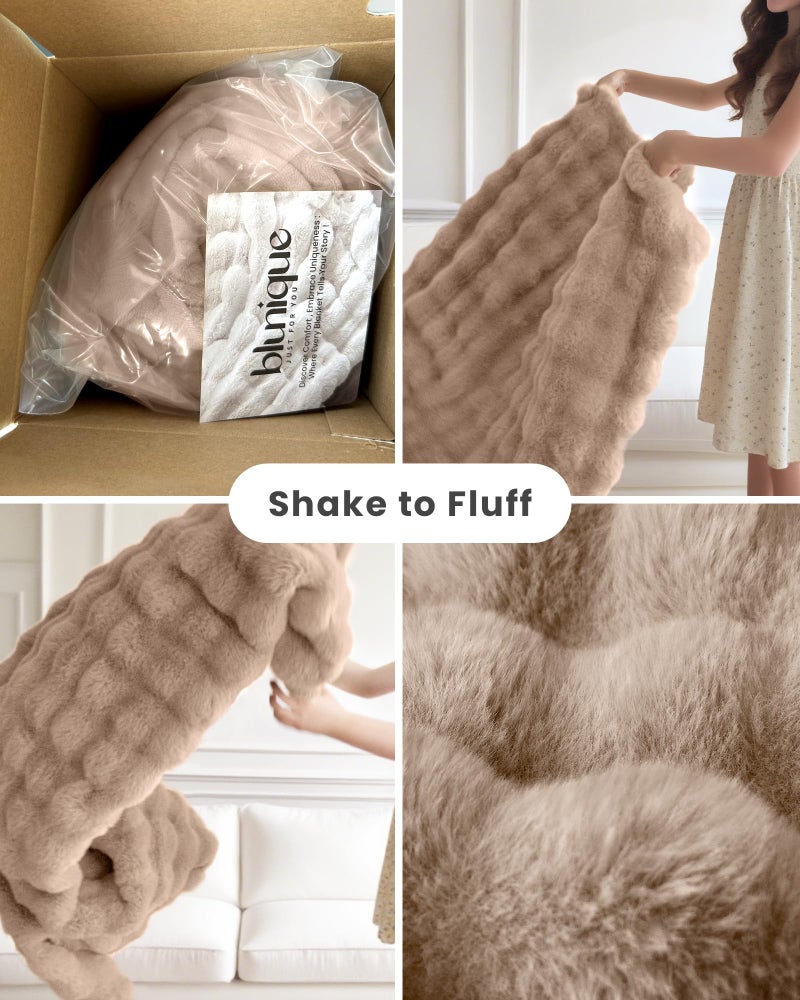 blunique Ultra Soft Cozy Faux Fur Throw Blanket, Fuzzy Plush Thick Bubble Blanket, Oversize Luxury Fluffy Blanket for Couch, Sofa, Bedroom, and Living Room, 50x60 Inches, Light Brown - Image 4