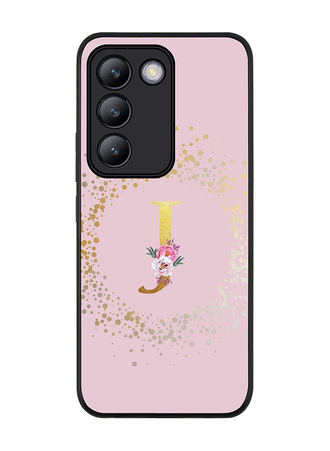 Stylizedd Rugged Black edge case for Vivo V30 Lite 5G, Slim fit Flexible Cover -  Custom Monogram Initial Letter Floral Pattern Alphabet - J  (Pink ) - Image 1