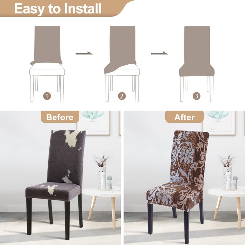 SearchI Dining Room Chair Covers Set of 6, Stretch Printed Parsons Chair Slipcovers Removable Washable Kitchen Chair Protector Cover for Dining Room, Hotel, Ceremony (Brown+Flower) - Image 4
