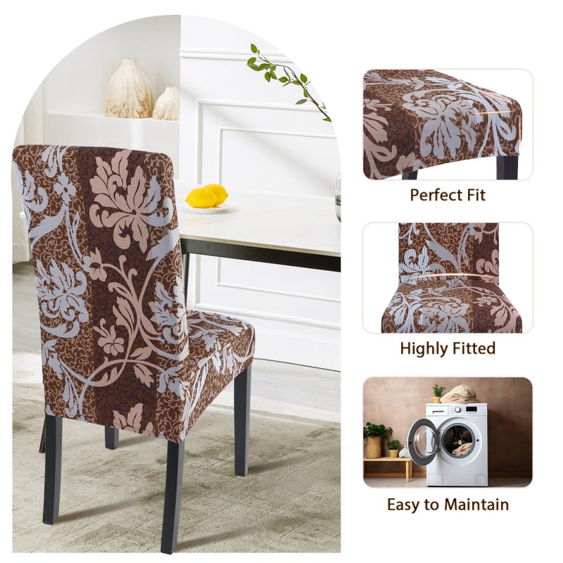 SearchI Dining Room Chair Covers Set of 6, Stretch Printed Parsons Chair Slipcovers Removable Washable Kitchen Chair Protector Cover for Dining Room, Hotel, Ceremony (Brown+Flower) - Image 5