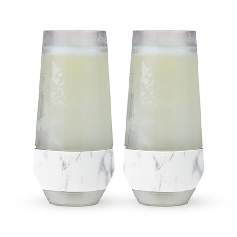 Host Champagne Freeze Stemless Chilling Wine Glasses 9oz Set of 2 Freezer Cooling Cups Insulated Flute Gifts for Women For Mimosas Prosecco and Bubbly Marble
