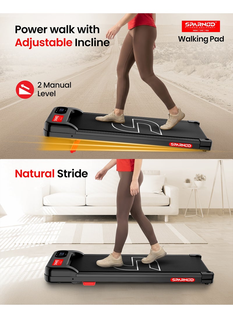 سبارنود Sparnod Fitness Walking Pad for Home Use,2.5 HP Motor 1–6 km/h Speed, Manual Incline 2 Levels, LED Display for Time, Distance, Speed & Calories, Shock Absorption, Compact Design, 90kg Max Weight - Image 2