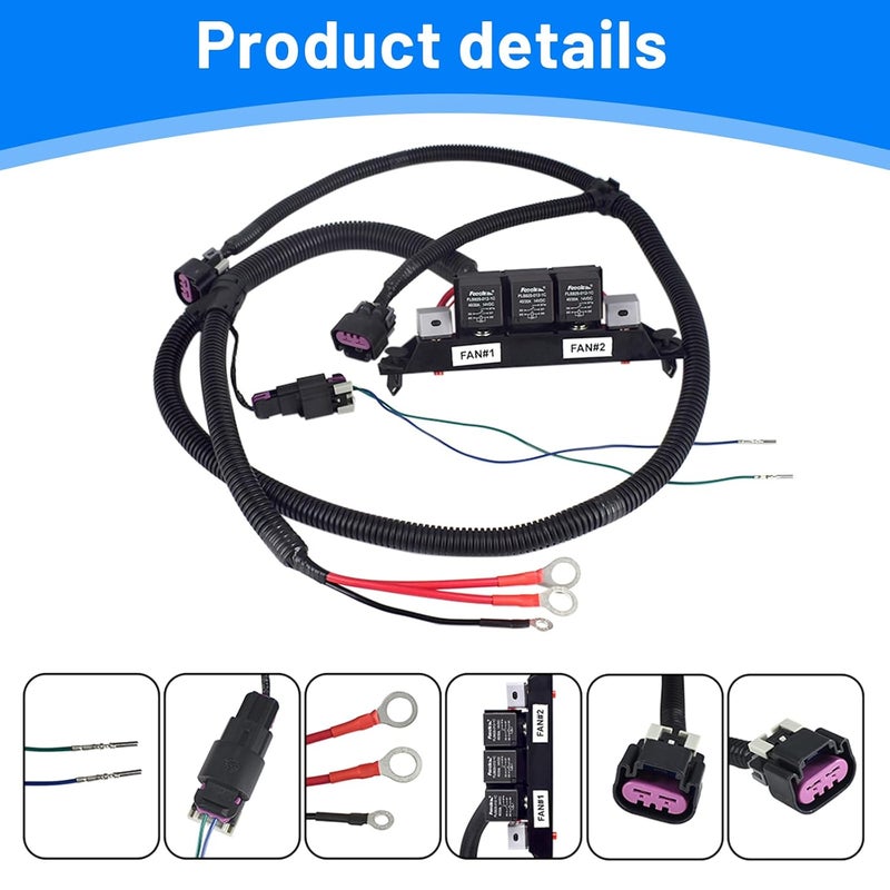 Automkt Speed Electric Dual Fan Control Wiring Harness for Chevy Silverado, Avalanche, Suburban, Tahoe, GMC Sierra, Yukon - Replaces 674-00923 - Image 5