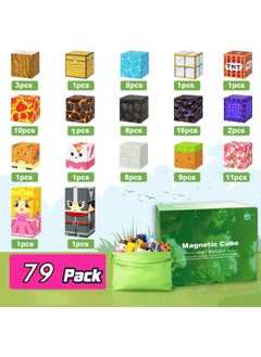 Magnetic Block Building Blocks Puzzle Toys Magnet Build My Magnetic World DIY Building Model-Color:79pcs Sakura Door + Instruction Manual + Storage Bag + 2 Random Minifigures
