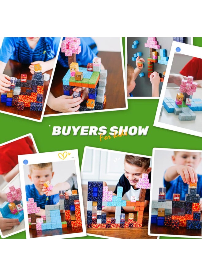 Generic - Magnetic Block Building Blocks Puzzle Toys Magnet Build My Magnetic World DIY Building Model-Color:79pcs Sakura Door + Instruction Manual + Storage Bag + 2 Random Minifigures - Image 1